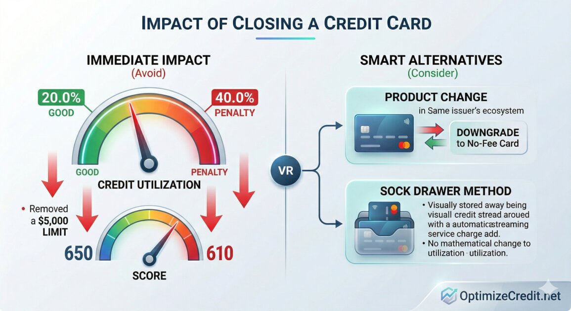 Before-and-after comparison of credit metrics when closing a credit card