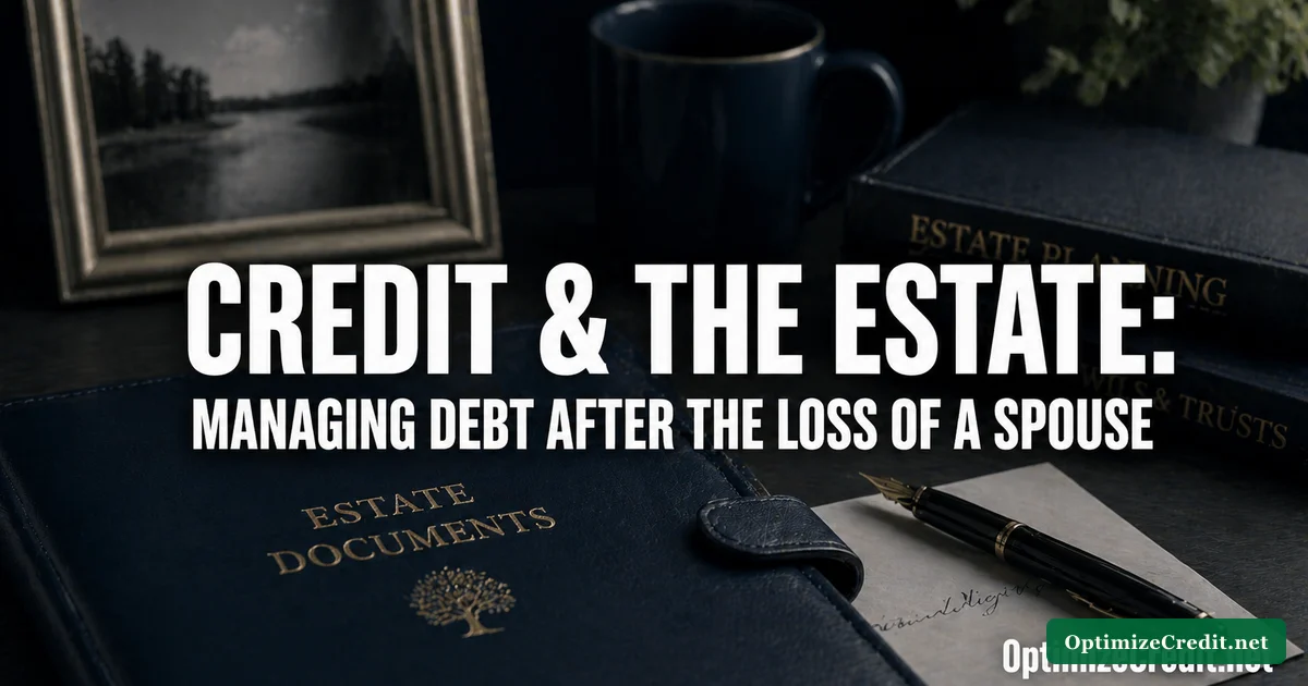 Credit & The Estate: editorial photo of a dignified estate folder and fountain pen with a soft-focus couple's photograph