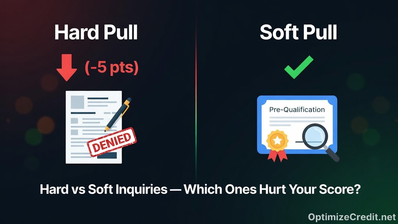 Comparison diagram of hard versus soft credit inquiries and their score impact
